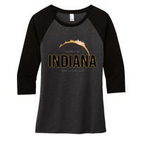 Indiana America April 2024 Path Of Totality Solar Eclipse Women's Tri-Blend 3/4-Sleeve Raglan Shirt