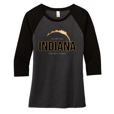 Indiana America April 2024 Path Of Totality Solar Eclipse Women's Tri-Blend 3/4-Sleeve Raglan Shirt