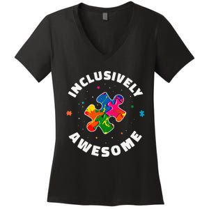 Inclusively Awesome Autism Teacher Sped Women's V-Neck T-Shirt