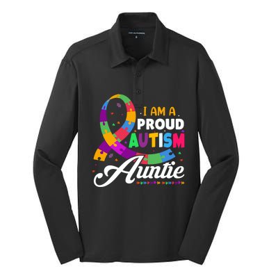 I Am A Proud Autism Auntie Gift Silk Touch Performance Long Sleeve Polo