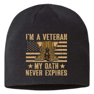 I Am A Veteran My Oath Never Expires Veteran Day Usa Flag Sustainable Beanie