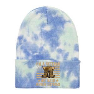 I Am A Veteran My Oath Never Expires Veteran Day Usa Flag Tie Dye 12in Knit Beanie