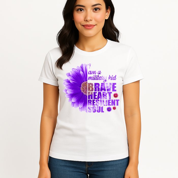 I Am A Military Child Brave Heart Resilient Soul Sunflower Womens T-Shirt