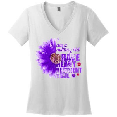 I Am A Military Child Brave Heart Resilient Soul Sunflower Women's V-Neck T-Shirt