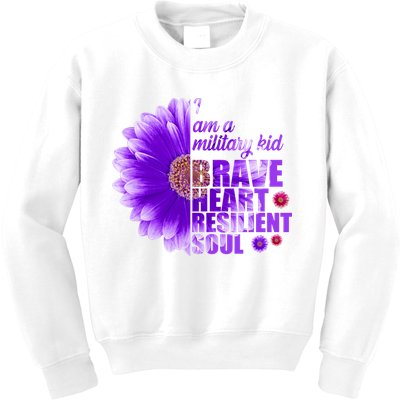 I Am A Military Child Brave Heart Resilient Soul Sunflower Kids Sweatshirt