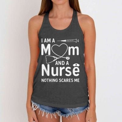 I Am A Mom And A Nurse Nothing Scares Me Mom Nurse Women's Knotted Racerback Tank