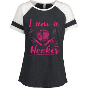 I Am A Hooker Funny Gift Funny Crocheting Crochet Lover Yarn Gift Enza Ladies Jersey Colorblock Tee