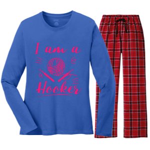 I Am A Hooker Funny Gift Funny Crocheting Crochet Lover Yarn Gift Women's Long Sleeve Flannel Pajama Set 