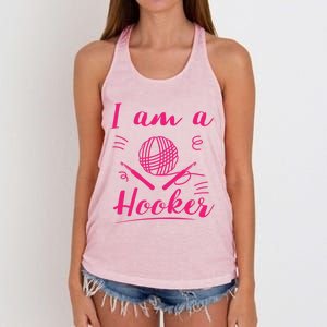 I Am A Hooker Funny Gift Funny Crocheting Crochet Lover Yarn Gift Women's Knotted Racerback Tank