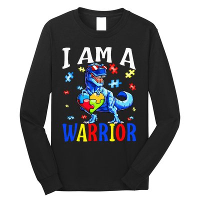 I Am A Warrior Autism Family Dinosaur Autism Awareness Long Sleeve Shirt