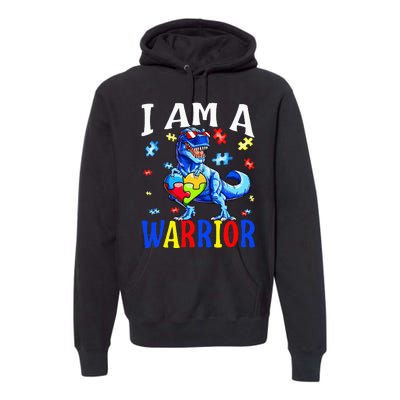 I Am A Warrior Autism Family Dinosaur Autism Awareness Premium Hoodie