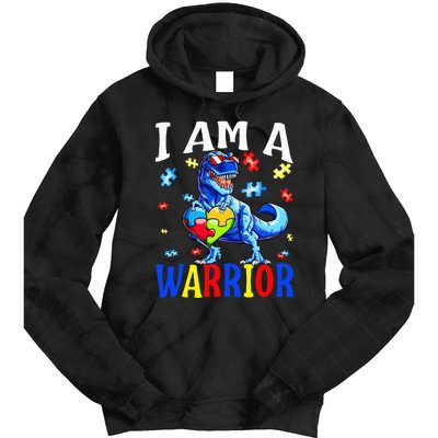 I Am A Warrior Autism Family Dinosaur Autism Awareness Tie Dye Hoodie