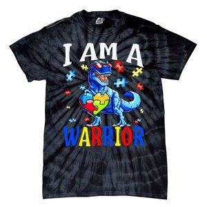 I Am A Warrior Autism Family Dinosaur Autism Awareness Tie-Dye T-Shirt