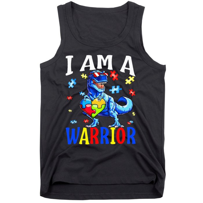 I Am A Warrior Autism Family Dinosaur Autism Awareness Tank Top