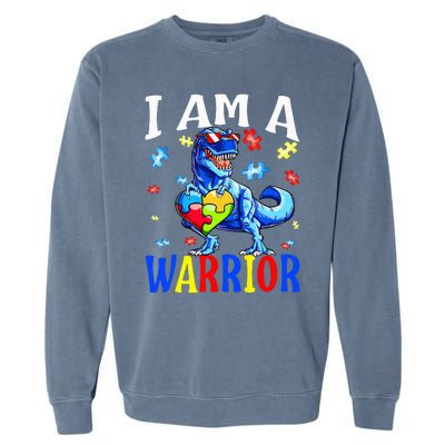 I Am A Warrior Autism Family Dinosaur Autism Awareness Garment-Dyed Sweatshirt