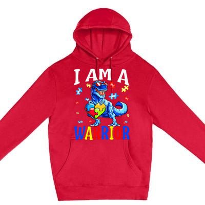 I Am A Warrior Autism Family Dinosaur Autism Awareness Premium Pullover Hoodie