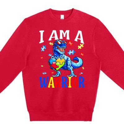 I Am A Warrior Autism Family Dinosaur Autism Awareness Premium Crewneck Sweatshirt