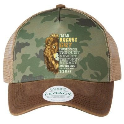 Im An August Guy I Have 3 Sides Lion Leo Birthday Legacy Tie Dye Trucker Hat