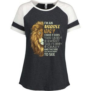 Im An August Guy I Have 3 Sides Lion Leo Birthday Enza Ladies Jersey Colorblock Tee