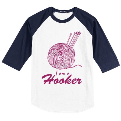 I Am A Hooker Funny Crocheting Crochet Lover Yarn Cool Gift Baseball Sleeve Shirt