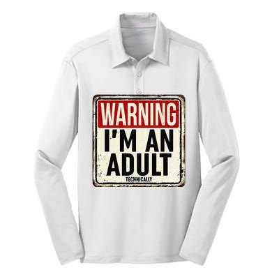 Im An Adult Technically Funny 18th Birthday 18 Year Old Men Silk Touch Performance Long Sleeve Polo