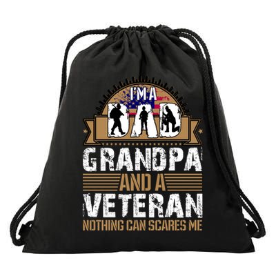 I Am A Dad Grandpa And A Veteran Nothing Can Scares Me Drawstring Bag
