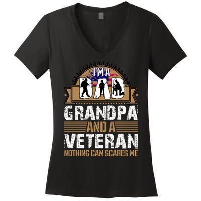 I Am A Dad Grandpa And A Veteran Nothing Can Scares Me Women's V-Neck T-Shirt