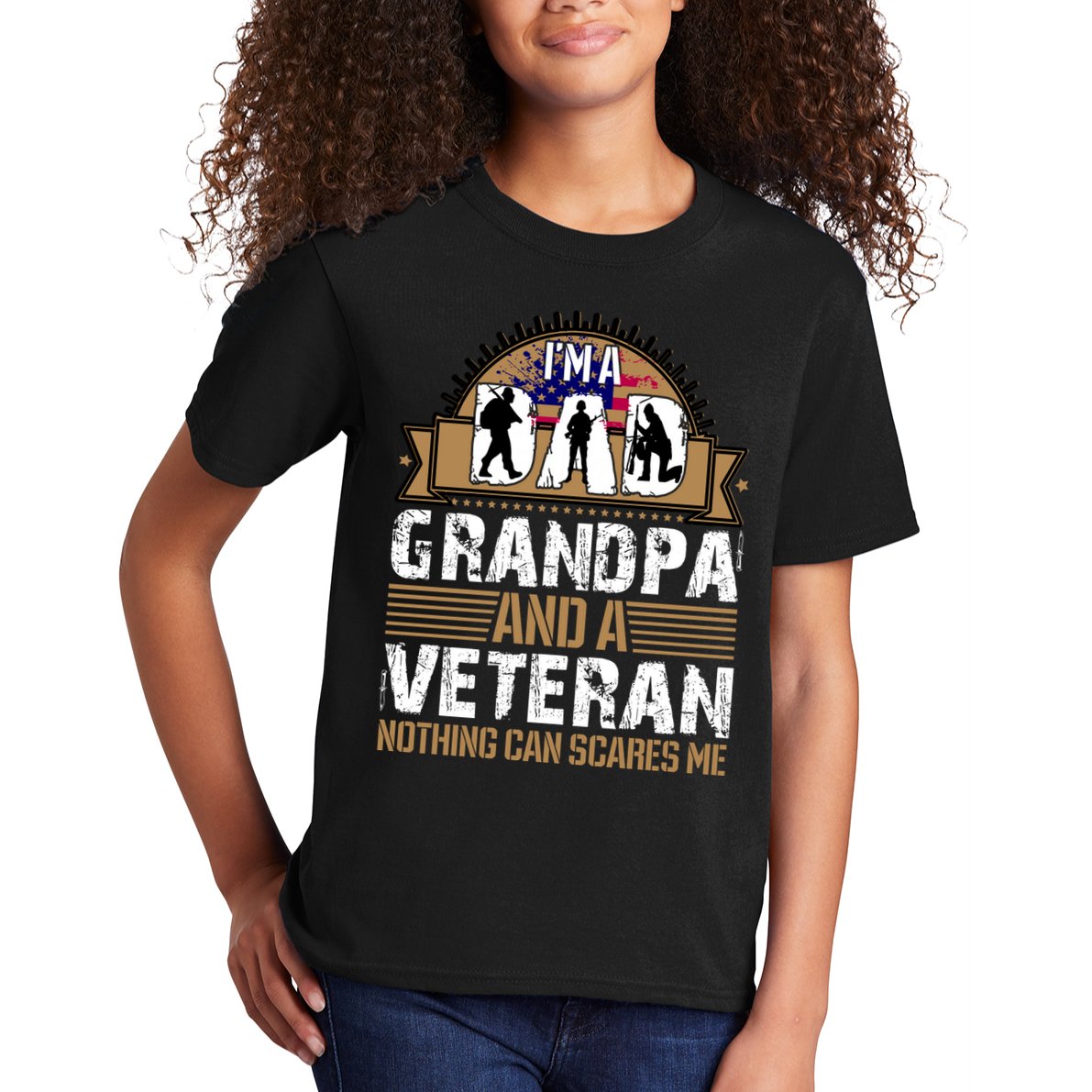 I Am A Dad Grandpa And A Veteran Nothing Can Scares Me Kids T-Shirt