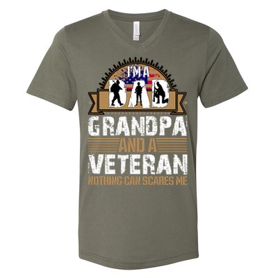 I Am A Dad Grandpa And A Veteran Nothing Can Scares Me V-Neck T-Shirt