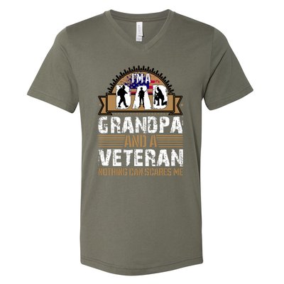 I Am A Dad Grandpa And A Veteran Nothing Can Scares Me V-Neck T-Shirt