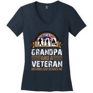 I Am A Dad Grandpa And A Veteran Nothing Can Scares Me Women's V-Neck T-Shirt