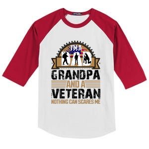 I Am A Dad Grandpa And A Veteran Nothing Can Scares Me Kids Colorblock Raglan Jersey