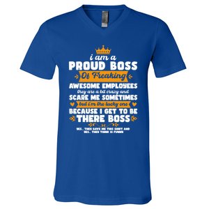 I Am A Proud Boss Of Freaking Awesome Employees Funny Tee Great Gift V-Neck T-Shirt