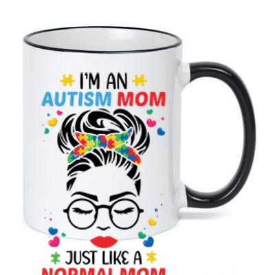 I'm An Autism Mom Mama Messy Bun Autism Awareness Mother Gift 11oz Black Color Changing Mug