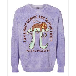 I Am A Math Genius And Sloths Lover Math Is A Piece Of Pi Colorblast Crewneck Sweatshirt