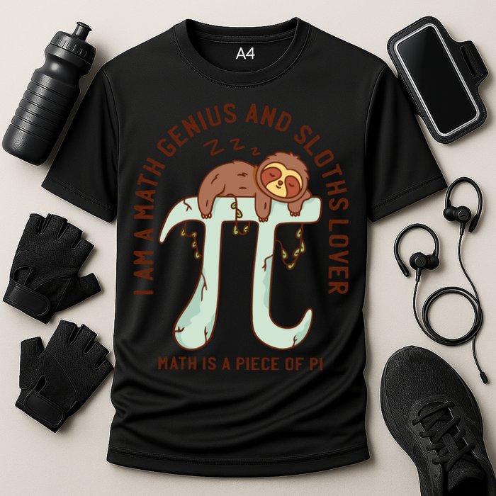 I Am A Math Genius And Sloths Lover Math Is A Piece Of Pi Performance Shirt