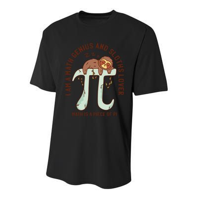 I Am A Math Genius And Sloths Lover Math Is A Piece Of Pi Youth Performance Sprint T-Shirt