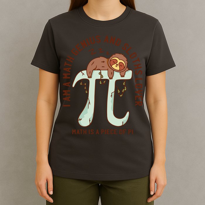 I Am A Math Genius And Sloths Lover Math Is A Piece Of Pi T-Shirt