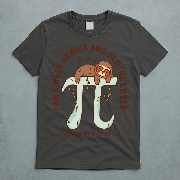 I Am A Math Genius And Sloths Lover Math Is A Piece Of Pi T-Shirt