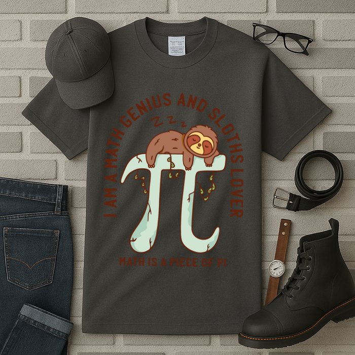 I Am A Math Genius And Sloths Lover Math Is A Piece Of Pi Tall T-Shirt