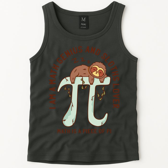 I Am A Math Genius And Sloths Lover Math Is A Piece Of Pi Tank Top