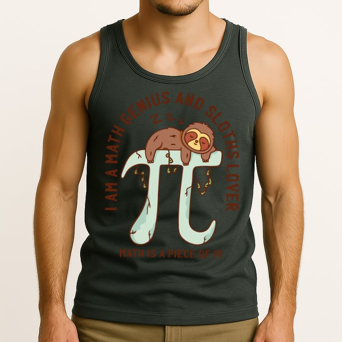 I Am A Math Genius And Sloths Lover Math Is A Piece Of Pi Tank Top