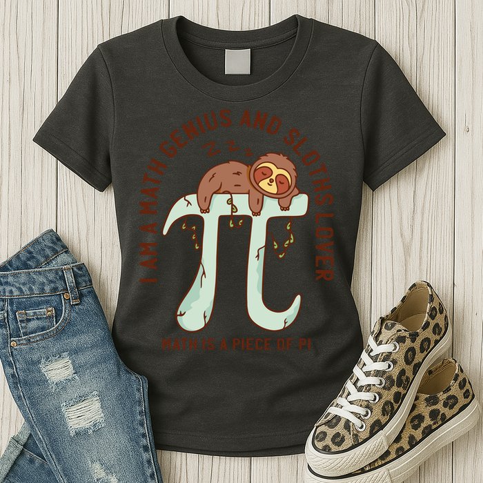 I Am A Math Genius And Sloths Lover Math Is A Piece Of Pi Womens T-Shirt