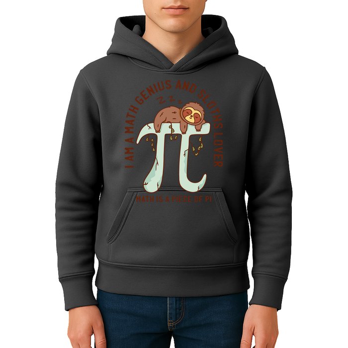 I Am A Math Genius And Sloths Lover Math Is A Piece Of Pi Kids Hoodie
