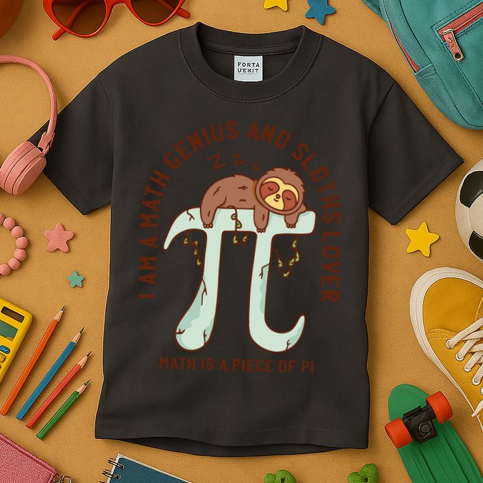 I Am A Math Genius And Sloths Lover Math Is A Piece Of Pi Kids T-Shirt