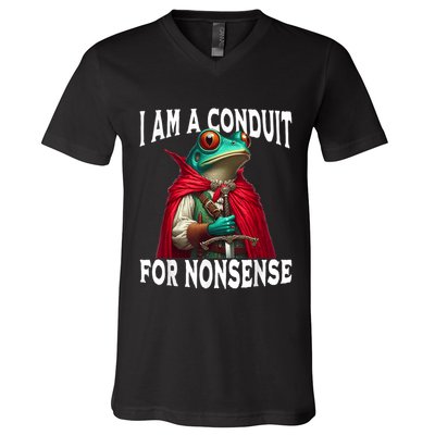 I Am A Conduit For Nonsense Funny Frog V-Neck T-Shirt