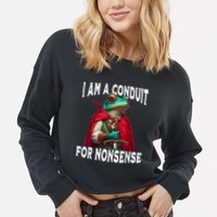 I Am A Conduit For Nonsense Funny Frog Cropped Pullover Crew