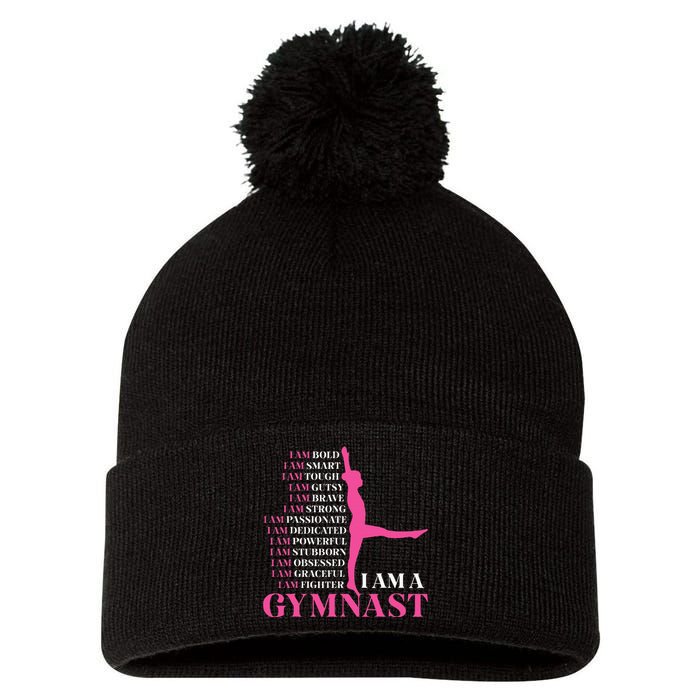 I Am A Gymnast Gymnastics Women Sports Pom Pom 12in Knit Beanie