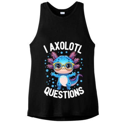 I Ask Axolotl Questions Funny  Cute Salamander  Ladies PosiCharge Tri-Blend Wicking Tank