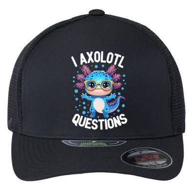 I Ask Axolotl Questions Funny  Cute Salamander  Flexfit Unipanel Trucker Cap